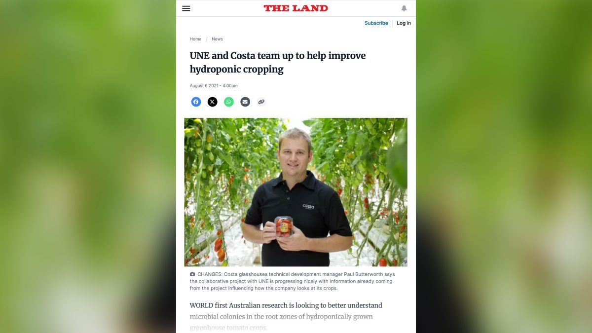 UNE and Costa team up to help improve hydroponic cropping