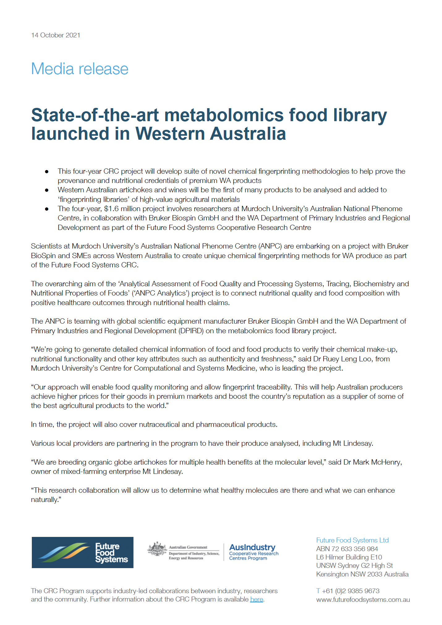 State-of-the-art metabolomics food library launched in Western ...