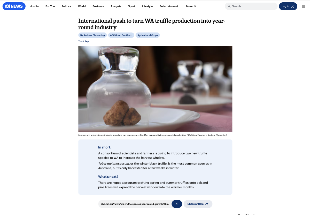 International push to turn WA truffle production into year-round industry