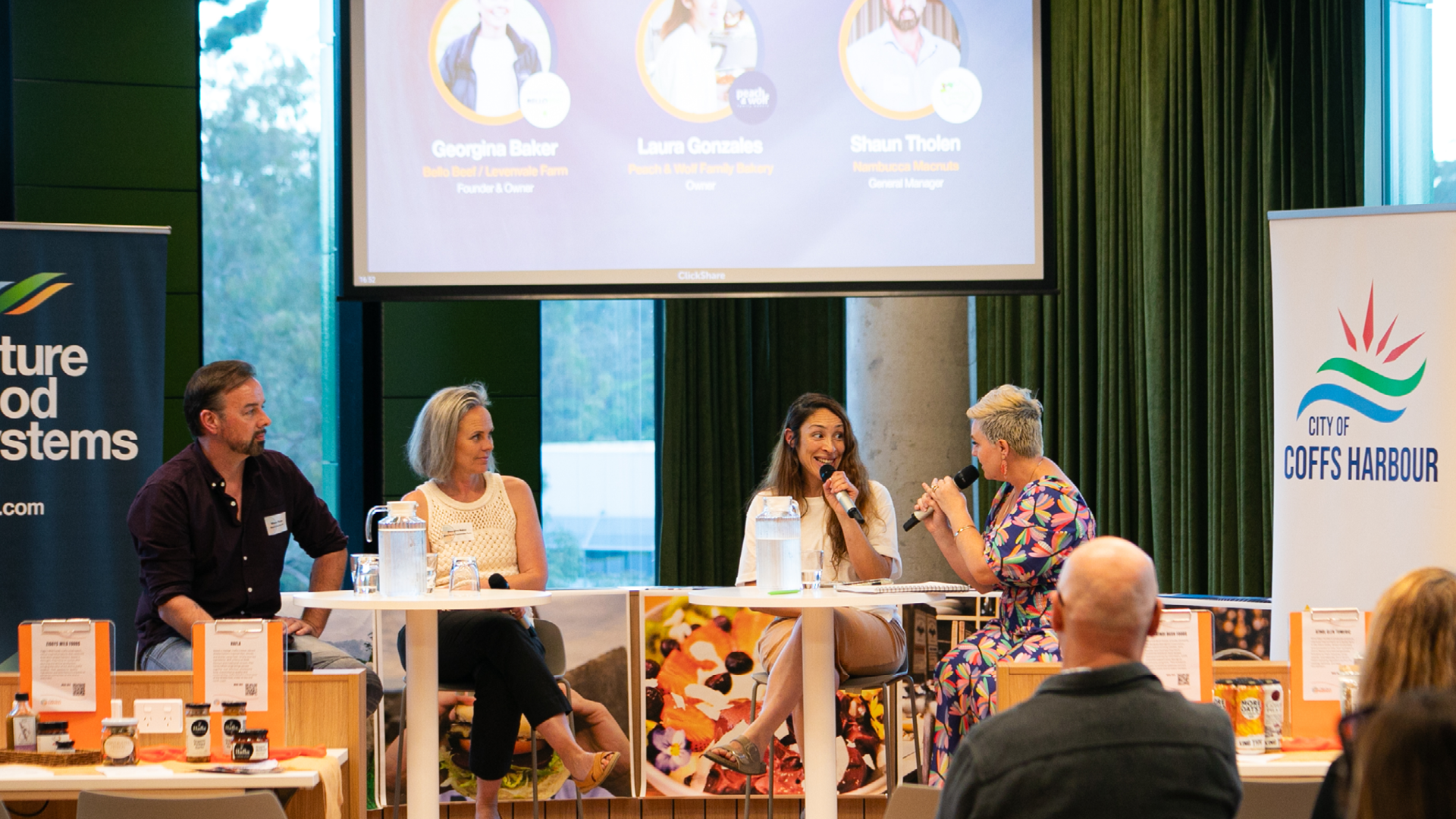 Shaun Tholen (Nambucca Macnuts), Georgina Baker (Levenvale Farm), Laura Gonzales (Peach and Wolf Bakery)